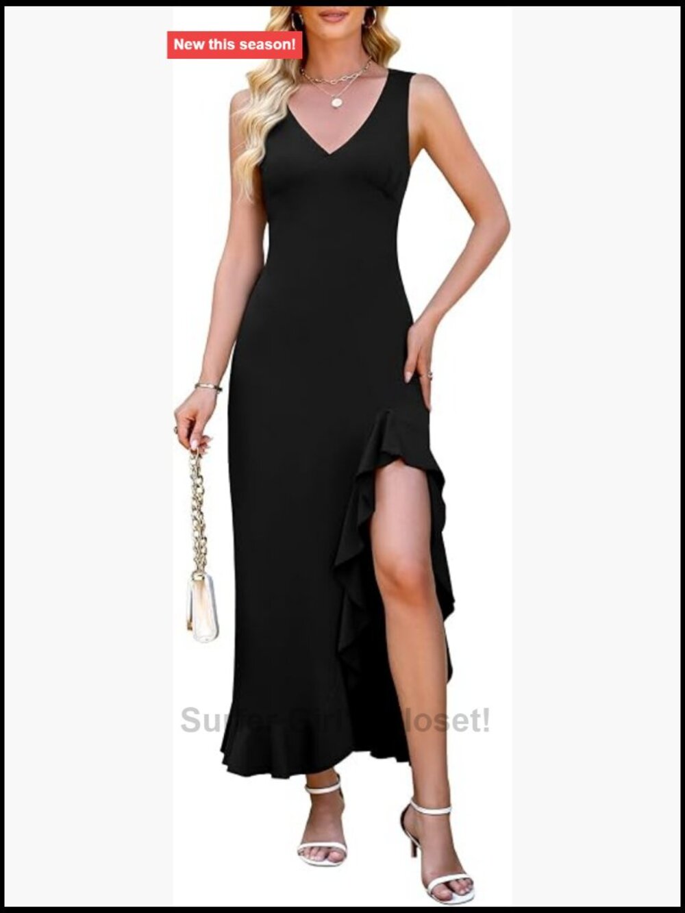 Sleeveless V-Neck Maxi Dress Bodycon High Slit Cocktail Party Long Dress